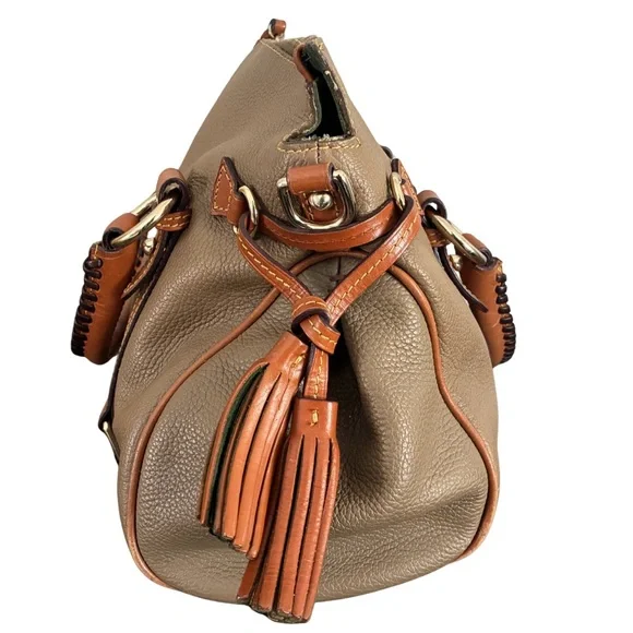 Dooney & Bourke Pebbled Florentine Satchel - Taupe & Chestnut - Picture 2 of 10
